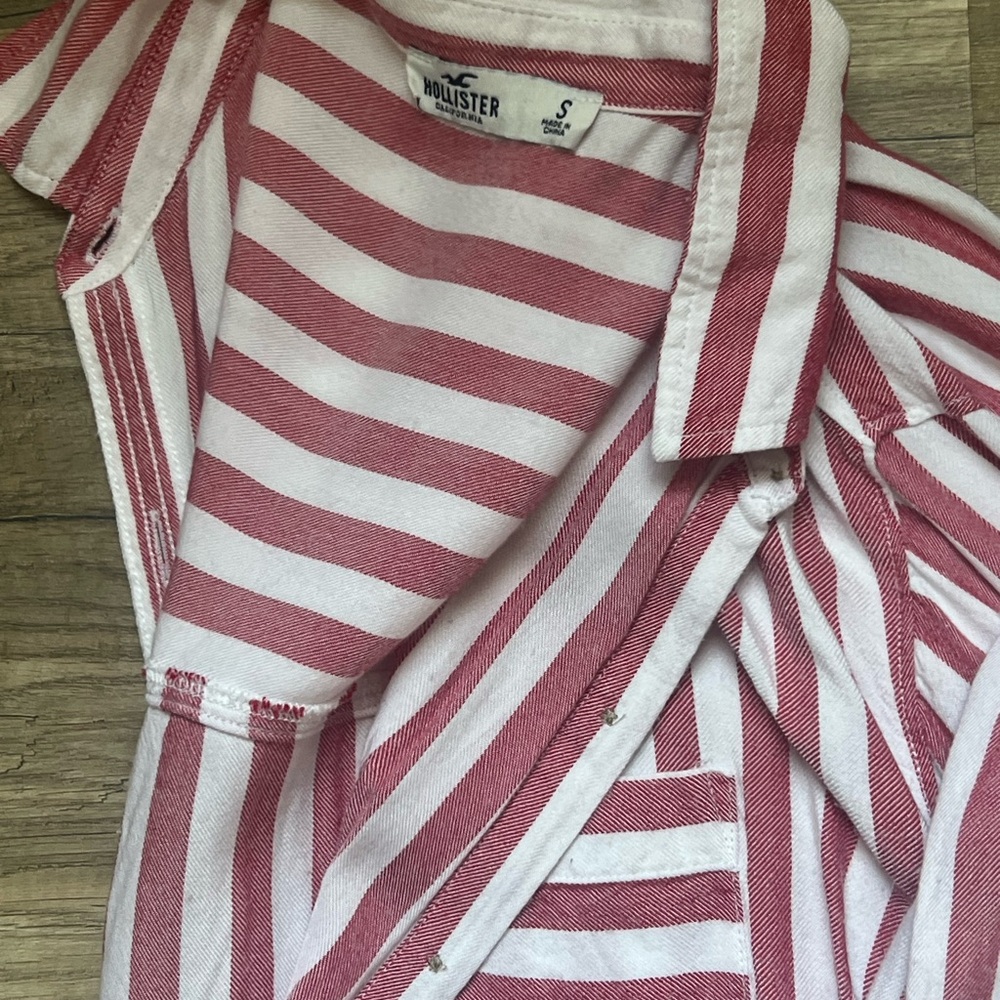 Red and White Striped Button-Up Shirt with brown buttons. Like new, super cute! - Picture 3 of 3